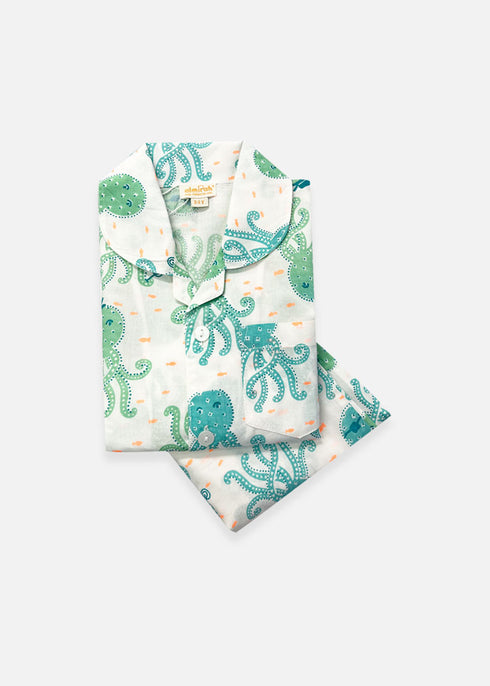 Kids Pajama Set Octopus Blue